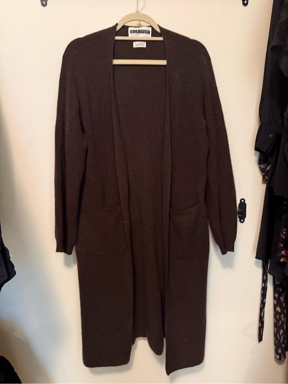 Colorush cashmere Long Open-Front Brown Knit Cardigan pop